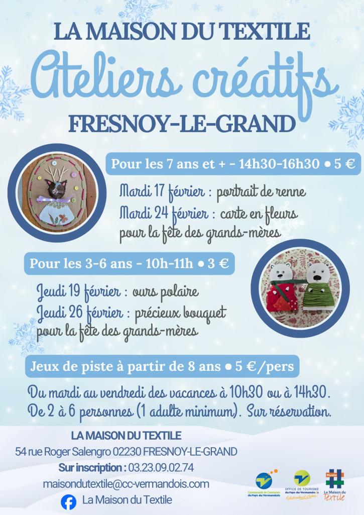 Affiche des ateliers créatif de février 2026 à La Maison du Textile